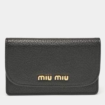 Miu Miu Black Leather Logo Flap Card Case