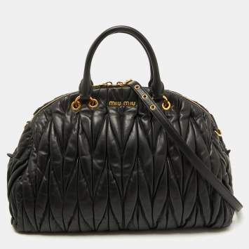 Pre Owned Miu Miu Black Matelasse Leather Dome Satchel