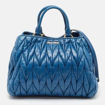 Pre Owned Miu Miu Blue Matelassé Leather Satchel