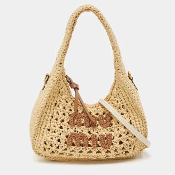 Pre Owned Miu Miu Natural Raffia Effect Wander Hobo