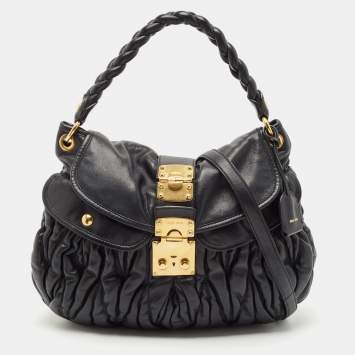 Pre Owned Miu Miu Black Matelassé Leather Coffer Hobo