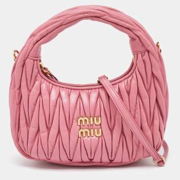 Pre Owned Miu Miu Pink Matelassé Leather Wander Mini Hobo