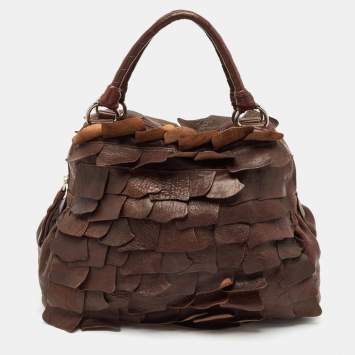 Pre Owned Miu Miu Dark Brown Leather Ruffle Shoulder Bag