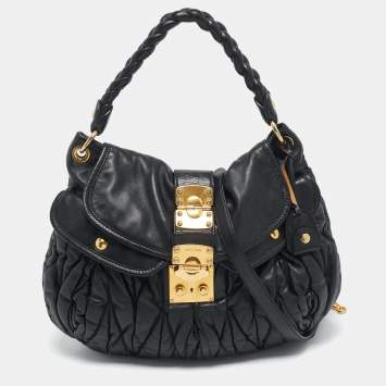 Miu Miu Black Matelassé Leather Coffer Hobo