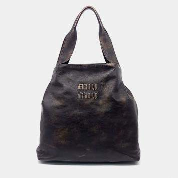 Miu Miu Dark Brown Leather Nappa Hobo Bag