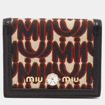 Miu Miu Black/Brown Monogram Canvas and Madras Leather Bifold Wallet