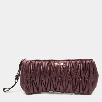 Pre Owned Miu Miu Dark Purple Matalasse  Leather Zip Clutch