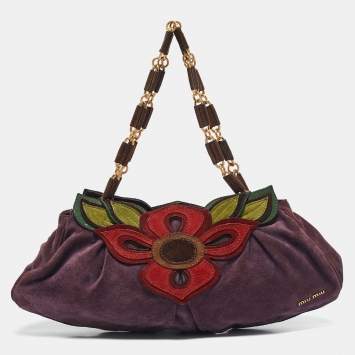 Pre Owned Miu Miu Multicolor Suede Floral Patch Shoulder Bag