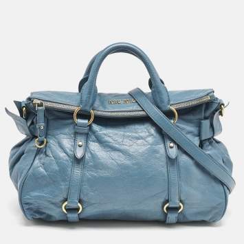 Pre Owned Miu Miu Blue Leather Bauletto Bow Tote