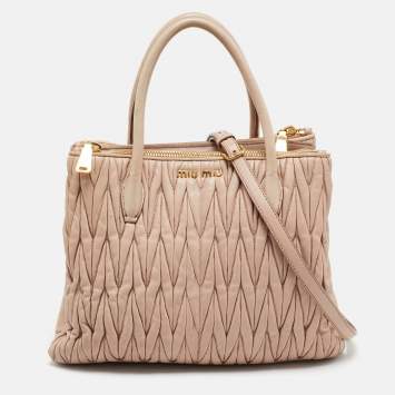 Pre Owned Miu Miu Old Rose Matelasse Leather Double Zip Tote