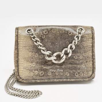 Miu Miu Beige/Black Lizard Embossed Leather Small Club Crossbody Bag