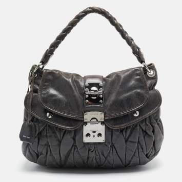 Pre Owned Miu Miu Dark Grey Matelassé Leather Coffer Hobo