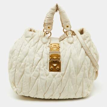 Pre Owned Miu Miu Cream Matelasse Leather Shopper Tote