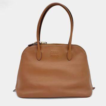 Miu Miu Brown Leather embossed logo shoulder bag