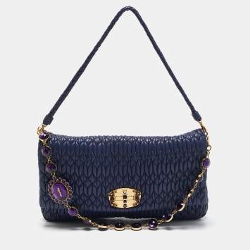 Miu Miu Purple Matelassé Nappa Leather Crystal Shoulder Bag
