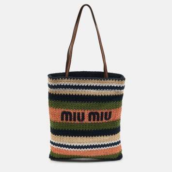Pre Owned Miu Miu Multicolor Woven Raffia and Crochet Fabric Beach Tote