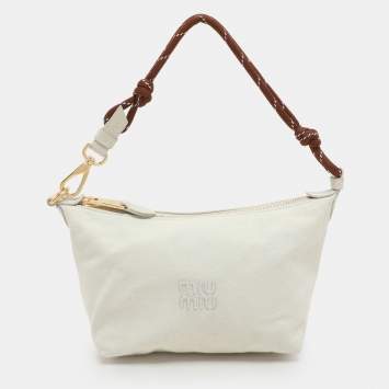 Pre Owned Miu Miu Chalk White Gabardine Fabric Pouch Bag