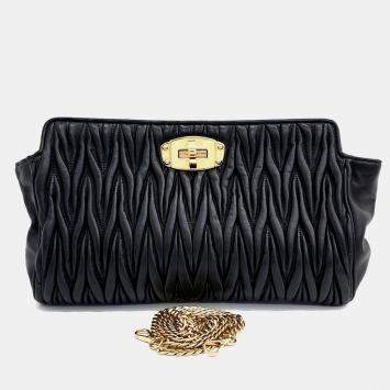 Miu Miu Black Leather Matrasse Clutch and Shoulder Bag