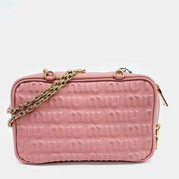 Miu Miu Pink Leather Embossed Logo Chain Bag