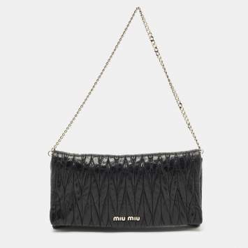 Miu Miu Black Matelassé Leather Flap Chain Clutch