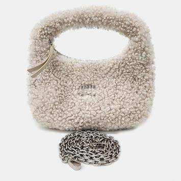 Miu Miu Beige Shearling Shearling Wander Matrasse Hobo Bag