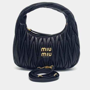 Miu Miu Black Leather Wander Matrasse Hobo Bag