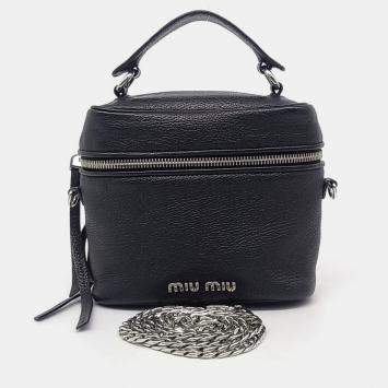 Miu Miu Black Leather Madras Tote and Shoulder Bag
