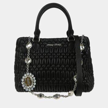 Miu Miu Crystal Black Lambskin Leather Tote Bag