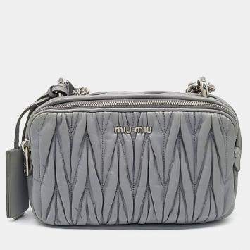 Miu Miu Grey Leather Matelasse Crossbody Bag