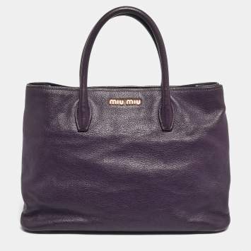 Pre Owned Miu Miu Purple Madras Leather Snap Tote