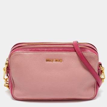 Pre Owned Miu Miu Two Tone Pink Leather Camera Crossbody Bag