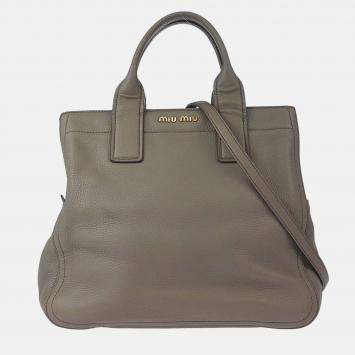 Pre Owned Miu Miu Gray Calfskin 2way Tote Bag