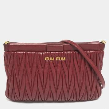 Pre Owned Miu Miu Red Matelasse Leather Frame Crossbody Bag
