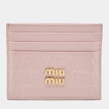 Pre Owned Miu Miu Pink Monogram Embossed Leather Logo Card Holder