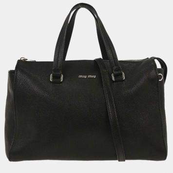 Pre Owned Miu Miu Black Leather 2way Tote Handbag