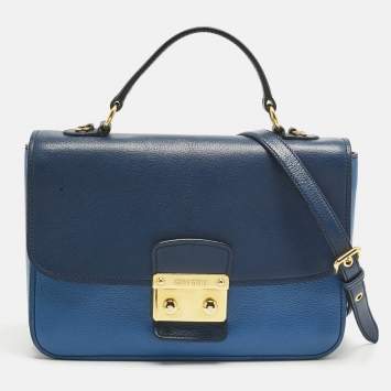 バッグ miu miu mini vitello lux hand bag navy MIU MIU Navy Vitello Lux Leather Two Way Satchel