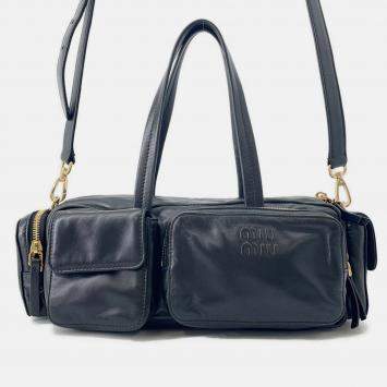 Pre Owned Miumiu Multi-Pocket Handbag Black Leather