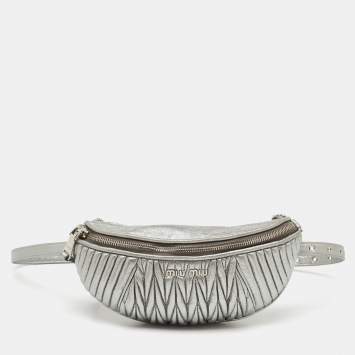 Pre Owned Miu Miu Metallic Silver Matelassé Leather Belt Bag