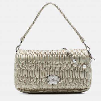 Pre Owned Miu Miu Gold Matelasse Nappa Crystal Chain Satchel