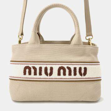 Pre Owned Miumiu Canvas2Wayhandbag Beige Cotton