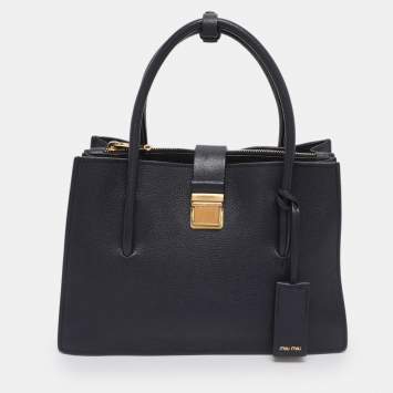 Pre Owned Miu Miu Push Lock Navy Blue Leather Satchel