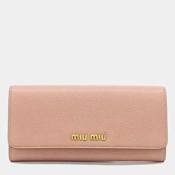 Pre Owned Miu Miu Pink Leather Long Wallet