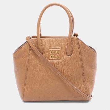مملوكة مسبقًا Miu Miu Vitterodino Brown Vitello Daino Leather Crossbody Bag