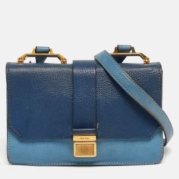 Pre Owned Miu Miu Two Tone Blue Madras Leather Flap Crossbody Bag
