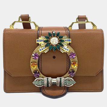 مملوكة مسبقًا حقيبة يد جلدية بنية ميو ميو