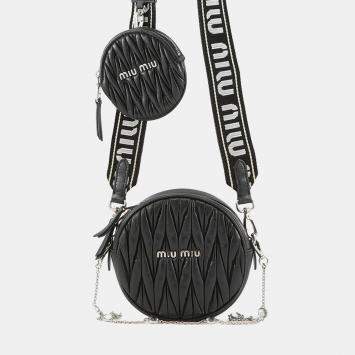 Pre Owned Miu miu Matelasse Round Shoulder Bag Black Nappa Leather