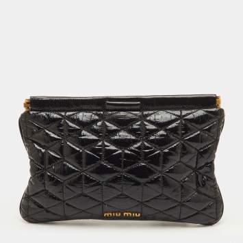 Pre Owned Miu Miu Black Matelasse Patent Leather Clutch