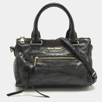 Pre Owned Miu Miu Bauletto Black Vitello Shine Leather Satchel