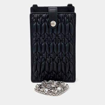 Pre Owned Miu Miu Black Leather Phone Holder and Crossbody Bag