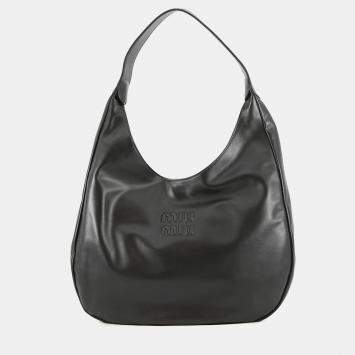 Pre Owned Miumiu Hobo Bag Black Leather